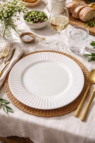 Plato blanco borde rayado