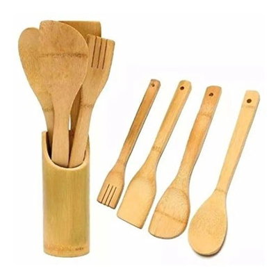 Juego utensilios de madera bambu 