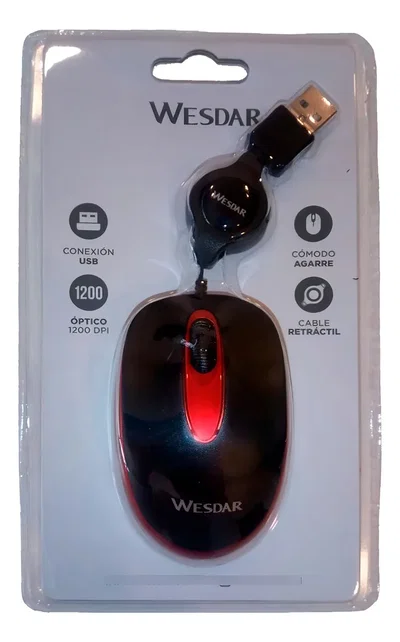 Mini Mouse Optico WESDAR X25 Cable Retractil USB 80 Cm. 1.000 DPI
