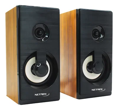 Parlante 2.0 NETMAK BORA 6W RMS Caja Acústica Madera Alimentación USB Audio 3.5 MM