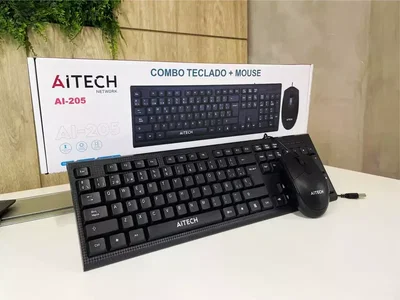 COMBO Mouse + Teclado con Cable USB 1.2 Metros AITECH Ai-205 Black