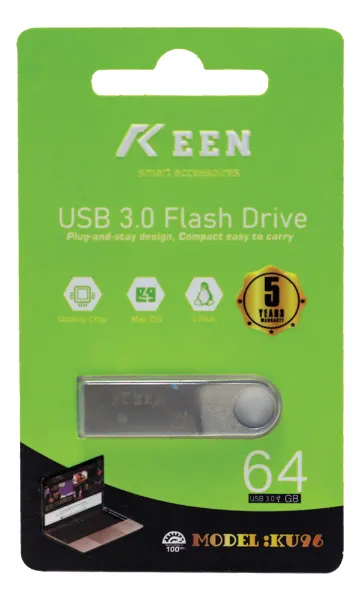 Pendrive KEEN KU100 de 64GB USB 3.0 Plateado Tamaño Mini