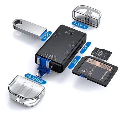Lector de Memorias 5 en 1 con ficha USB Typo C y Micro USB Entrada SD USB Micro SD