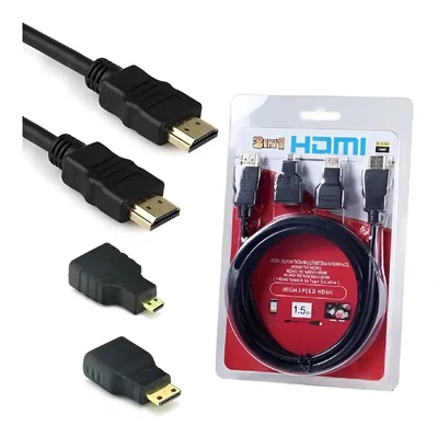 Cable HDMI 3 en 1 Incluye Adaptadores Mini y Micro HDMI Largo de 1.5 Metros TMCB6556