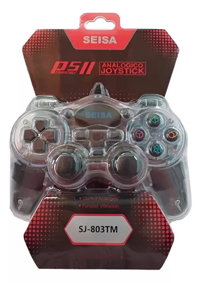 Joystick PS2 SEISA SJ-803TM Transparente Iluminado Dual Shock Cable 1.8 Mts.