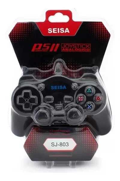 Joystick PS2 SEISA SJ-803 Analógico DUAL SOCK Cable 1.8 Mts. Black en Blister