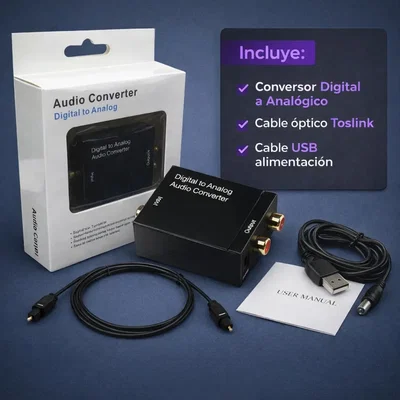 Conversor Audio Digital Óptico TOSLINK a RCA Plug 3.5 MM Analógico (INCLUYE Cable Óptico)