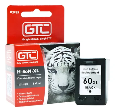 Cartucho GTC HP 60N XL CC641WL Negro 18 ML. F4280 F4480 C4780 D1660 D110