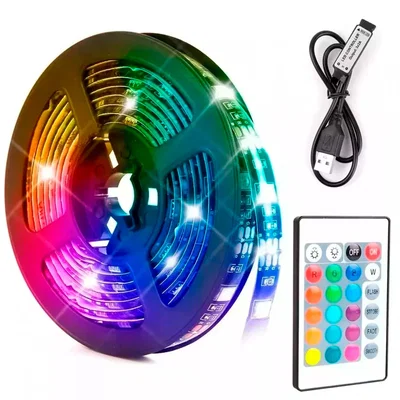Tira LED 3 Metros 5050 RGB Interior Pegamento 3M Alimentación USB Incluye Control Remoto