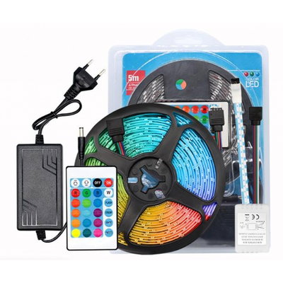 Tira LED Legatus 5 Metros 5050 RGB Apto Exterior Control Remoto Fuente 220V Adhesivo 3M