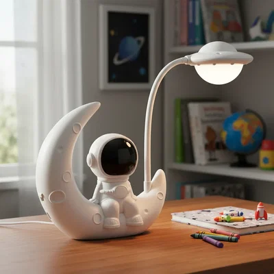 Lámpara Velador LED Astronauta Luna 6617-1 Flexible Batería 2 Modos De Luz Blanco Frio