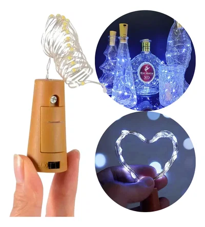 Corcho Alambre Blanco FRIO 30 LEDs 2 metros Con Pilas AG13 Incluidas