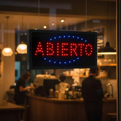 Cartel Luminoso LED ABIERTO Cable 220V 1.10 Mts Medidas 48 x 25 Cm.