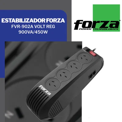 Estabilizador Tension FORZA FVR-902A de 900VA 450W 4 Tomas Cable 220V 1.2 Metros