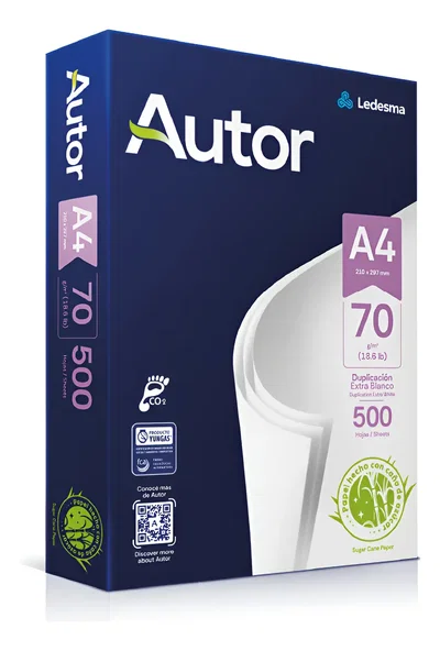 Resma A4 AUTOR de 70 GRS. 500 HOJAS Ledesma Ind. Argentina