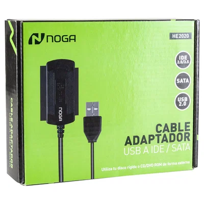 Adaptador IDE+SATA a USB Noganet HE-2020 Incluye Fuente 220V y Cables Adaptadores