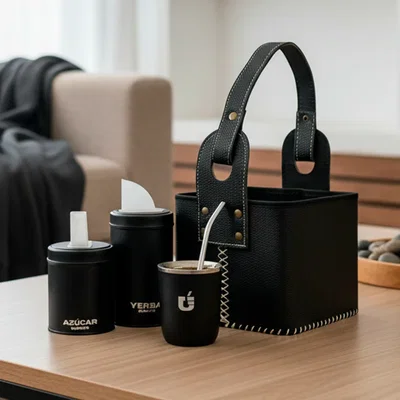 Set Matero Mate Acero Inox 130 Ml. SUMATE con Bombilla Latas Yerbera Azucarera Y Canasta