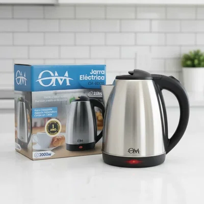 Pava Electrica OM de 2 Litros 2.000W Acero INOXIDABLE con Corte para Mate