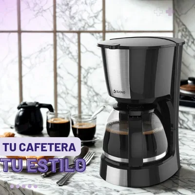 Cafetera Eléctrica de Filtro SUONO Jarra 600 Ml. 6 Posillos Decoración de Acero Inoxidable