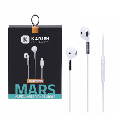 Auriculares Manos Libres KARSEN MARS Lightning iPhone Cable 1 Metro SIN GOMITAS