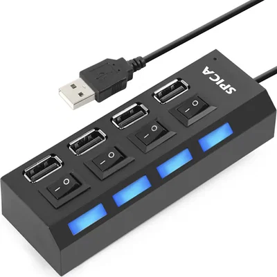 Multiplicador HUB 4 Puertos USB 2.0 con Interruptor y Luz LED Cable USB 30 CM.