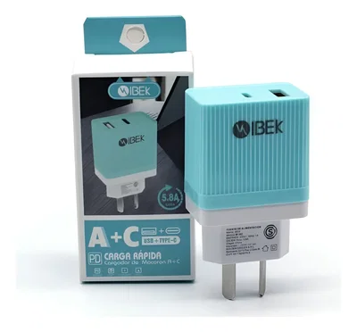 Cargador Potenciado IBEK IB582 5.8 Amperes USB Hembra + Typo C H (NO Incluye Cable)