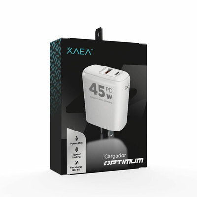 Cargador Potenciado XAEA Optimum 45W 5A Puerto USB H + Puerto Typo C H (NO Incluye Cable)