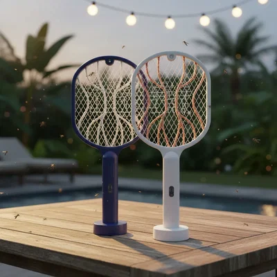 Raqueta Mata Moscas y Mosquitos Bateria Recargable INCLUYE Base y Luz UV