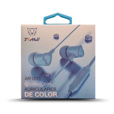 Auricular TIME AUR-909 Corazón con Micrófono InEar Colores PASTELES Cable 1.2 Mts
