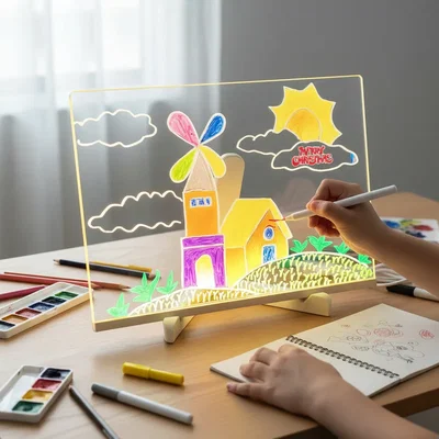 Pizarra Acrílica 40x30 Retro Iluminación LED 7 Marcadores Neón Alimentación USB