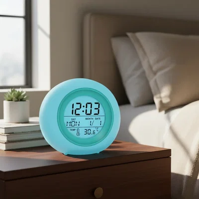 Reloj Despertador ESFERA Pantalla LCD Luz LED Hora Fecha Sens Temperatura