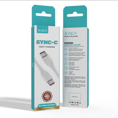 Cable Datos y Carga XAEA Sync-C Typo C Macho / Macho 1 Metro Engomado Blanco