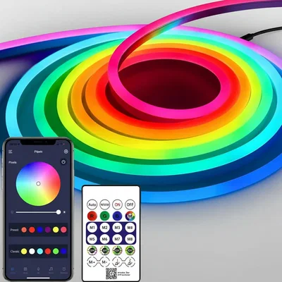 Tira LED NEON de 5 Metros RGB Alimentacion USB Incluye Control Remoto App para Celular