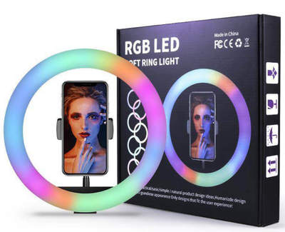 Aro Selfie LED RGB Grande 30 Cm. Diámetro Control Remoto Cable USB Soporte Celular