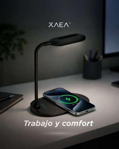 Velador De Escritorio XAEA Glowix Carga Inalámbrica 15W 3 Tonos de Luz Alimentación Typo C