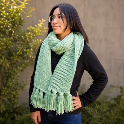 Bufanda De Lana Tejida Verde Agua
