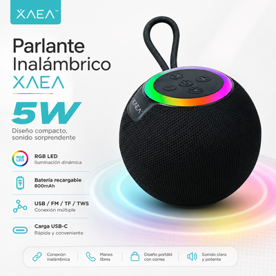 Parlante Portatil XAEA MODX-004I Esfera 5W Bluetooth 800 mAh USB Micro SD Luces LED RGB