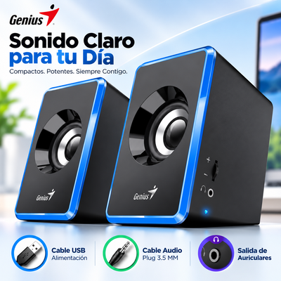 Parlante Genius SP-U125 2.0 3W RMS Salida de Auriculares Cable USB y Plug 3.5 MM