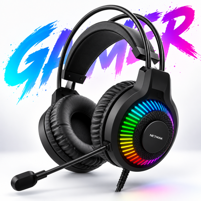 Auricular GAMER NETMAK N18 Luces LED RGB Micrófono Cables 1.8 Mts 2 Plug 3.5 MM USB
