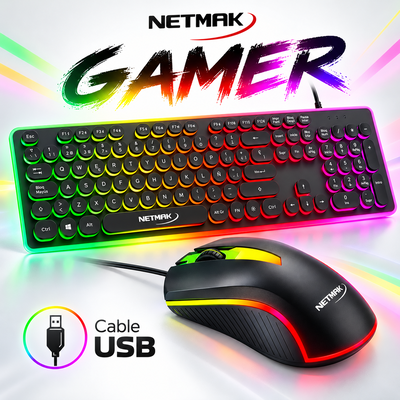 COMBO Gamer NETMAK VORTEX Teclado + Mouse 1000 DPI Retro Iluminado Cable USB