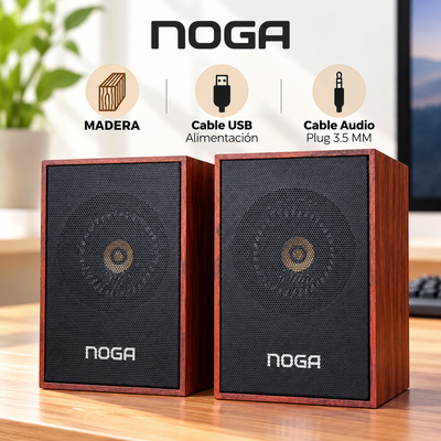 Parlante Noganet NG-512P Madera Potencia 6W USB + Plug 3.5 MM Ideal PC