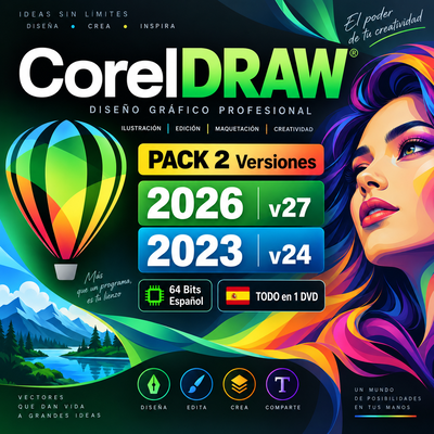 Pack CorelDraw 2023 y 2026 Español Todo en 1 DVD