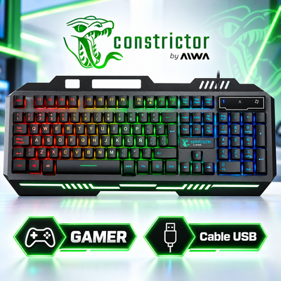 Teclado Gamer Constrictor Full Size Metálico Luces LED Cable USB Anti-Ghosting Membrana