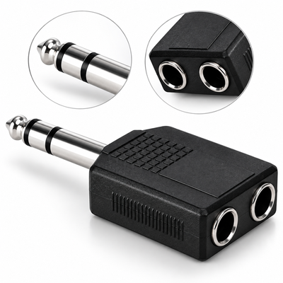 Adaptador Plug 6.5 MM Estéreo Macho a 2x Plug 6.5 MM Hembras
