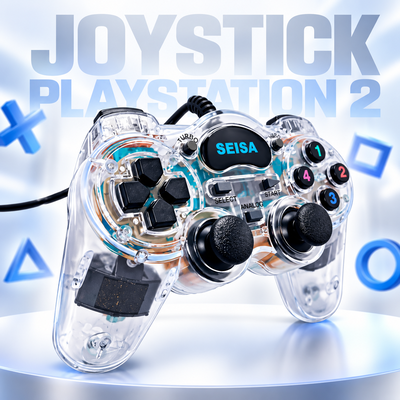 Joystick PS2 SEISA SJ-803TM Transparente Iluminado Dual Shock Cable 1.8 Mts.