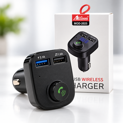 Transmisor FM MP3 para Auto Allison MOD-2025 Bluetooth Micro SD USB CARGADOR 2x USB
