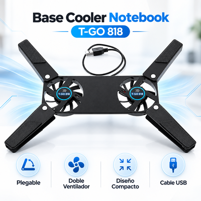 Base Cooler Notebook T-GO 818 Plegable Doble Ventilador Diseño Compacto Cable USB