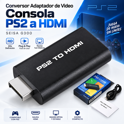 Conversor Adaptador de Video Consola PS2 a HDMI SEISA G300 NO Incluye Cable HDMI