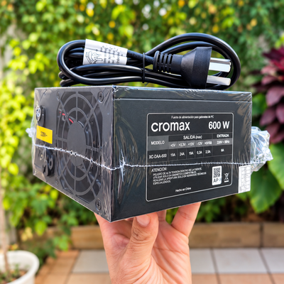 Fuente ATX CROMAX KC-DAA-600 de 600W Cooler 8 CM 24+1P SATA Black Incluye Cable 220V