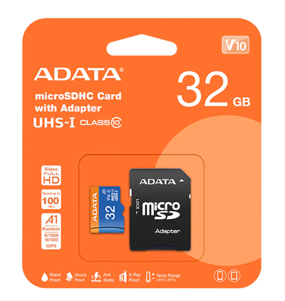 Micro SD ADATA 32GB Clase 10 UHS-I 100 Mbps con Adap. SD